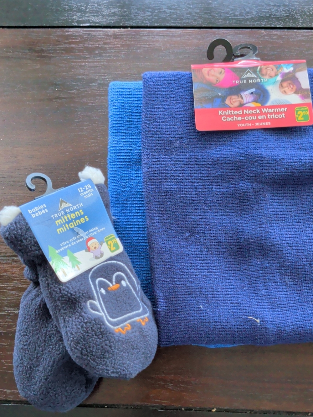 NWT Kids Blue Knitted Neck Warmer with Navy Penguin Mittens